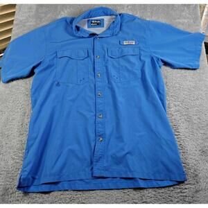 Bimini Bay Outfitters Mens Vented Fishing Shirt L Blue Short Sleeve Pockets
